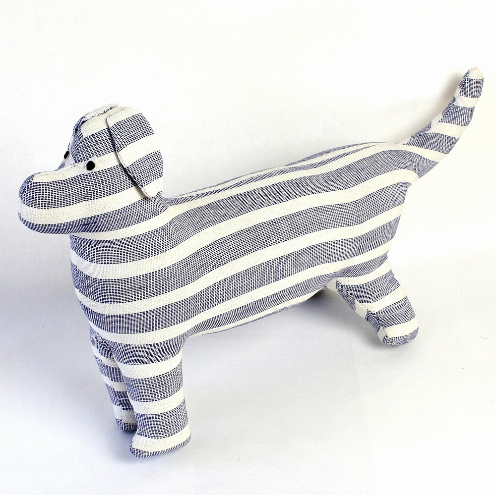 Blue and White Striped Plushie Dog