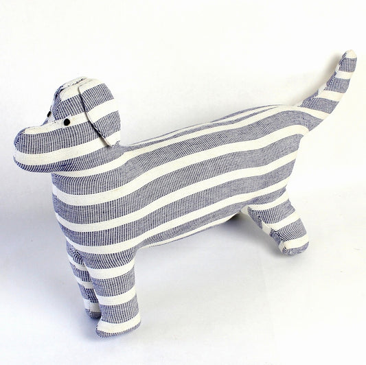 Blue and White Striped Plushie Dog