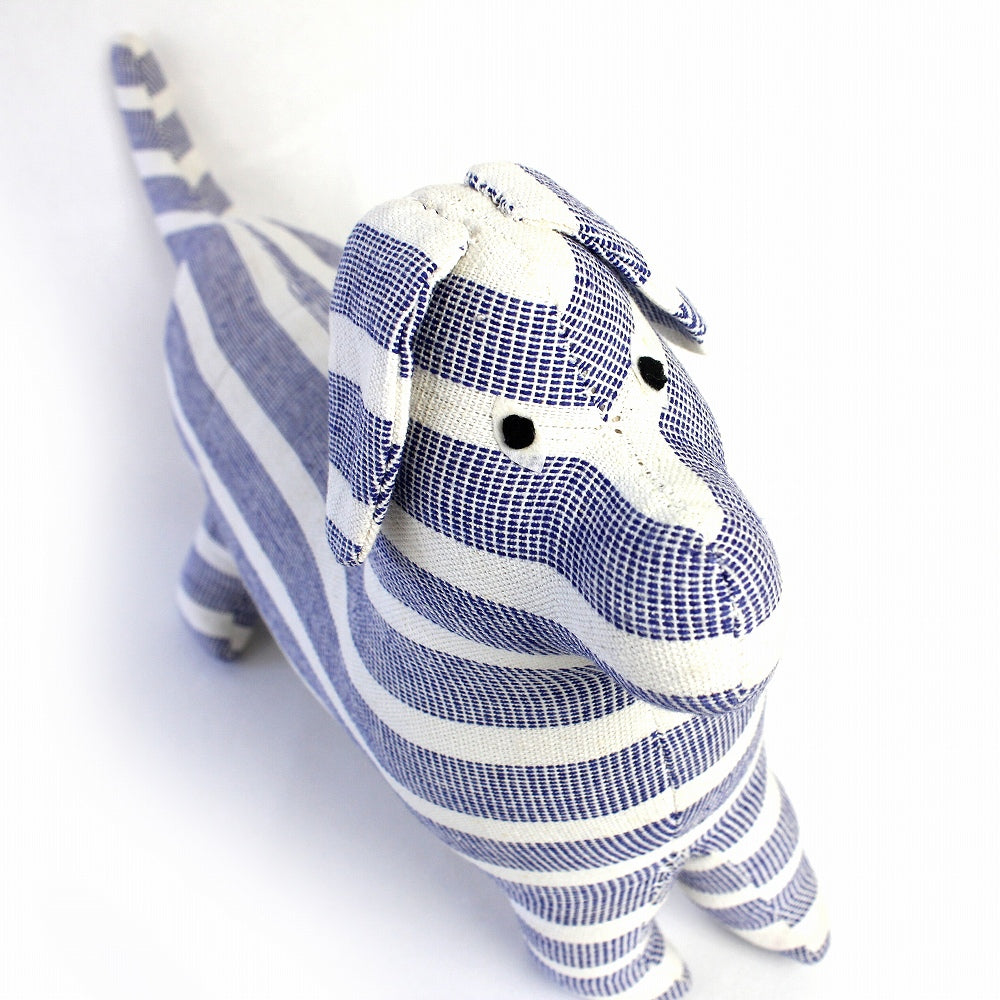 Blue and White Striped Plushie Dog